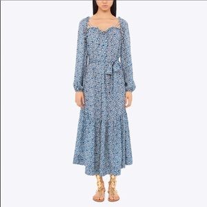 Tory Burch Silk Maxi - Blue Keepsake Print Sweetheart Neckline Long Sleeves NWOT